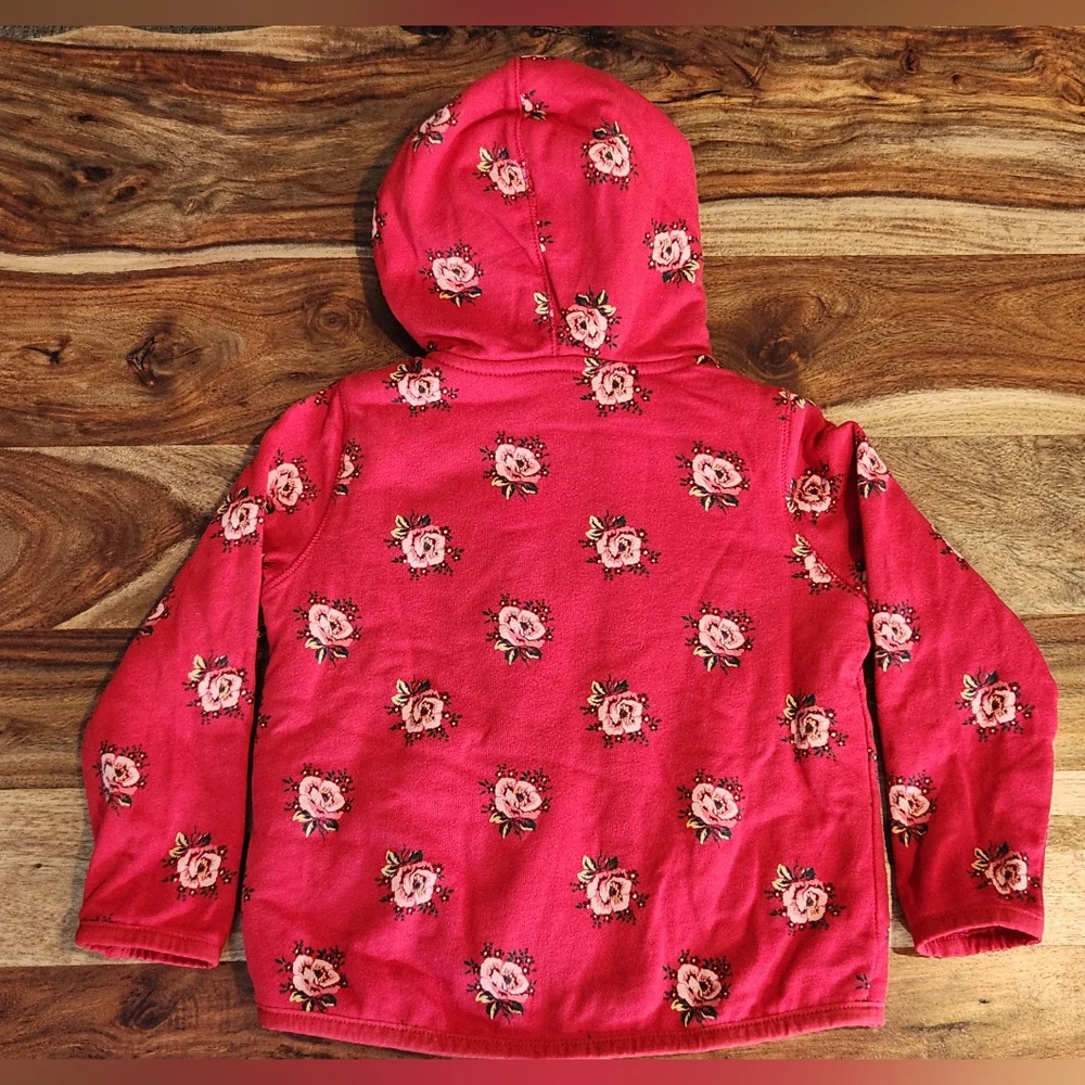 GAP Kids Red Floral Fleece Lined Zip-Up Hoodie